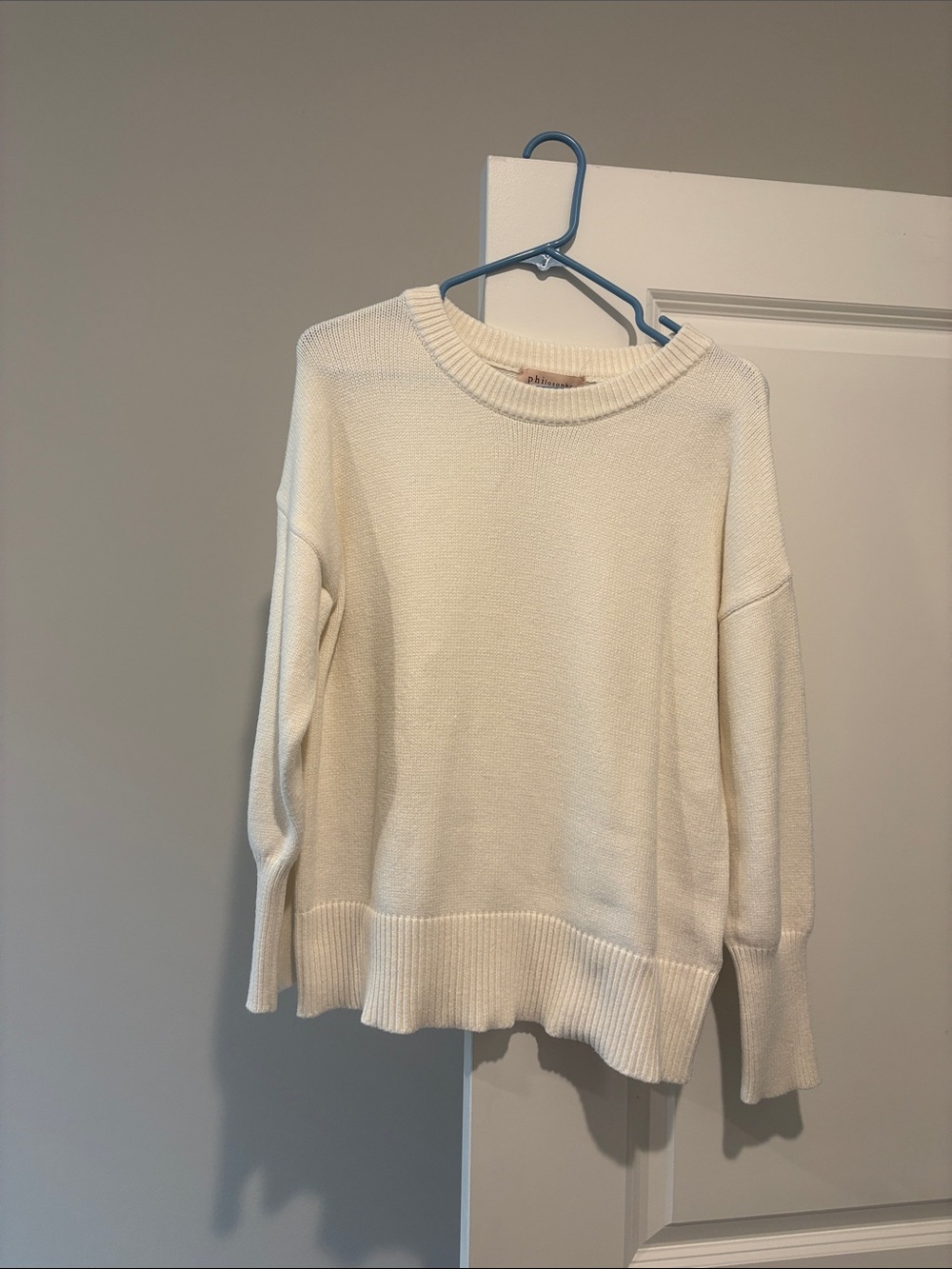 Philosophy Cream Crewneck Textured Knit Sweater